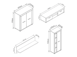 Móvel De Tv|VCM Mobiliário de TV | 4 pcs. Parede viva com espaço de armazenamento suficiente | Armário de TV | Parede montada – Usilo XL (Branco) Multicor