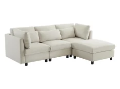 Sofá*KOMHTOM Mobiliário estofado de design moderno, sofá de 3 lugares, sofá de canto em forma de L com banco para pés, Bege