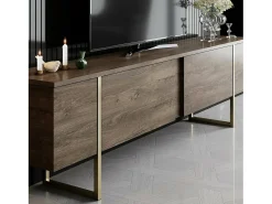 Online Dmora MSuporte de TV obile Dgridell, Aparador de sala, Armário de TV baixo, Base de parede equipada, 180x30h50 cm, Nogueira e Ouro Castanho