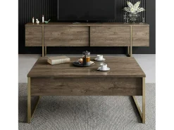 Online Dmora MSuporte de TV obile Dgridell, Aparador de sala, Armário de TV baixo, Base de parede equipada, 180x30h50 cm, Nogueira e Ouro Castanho
