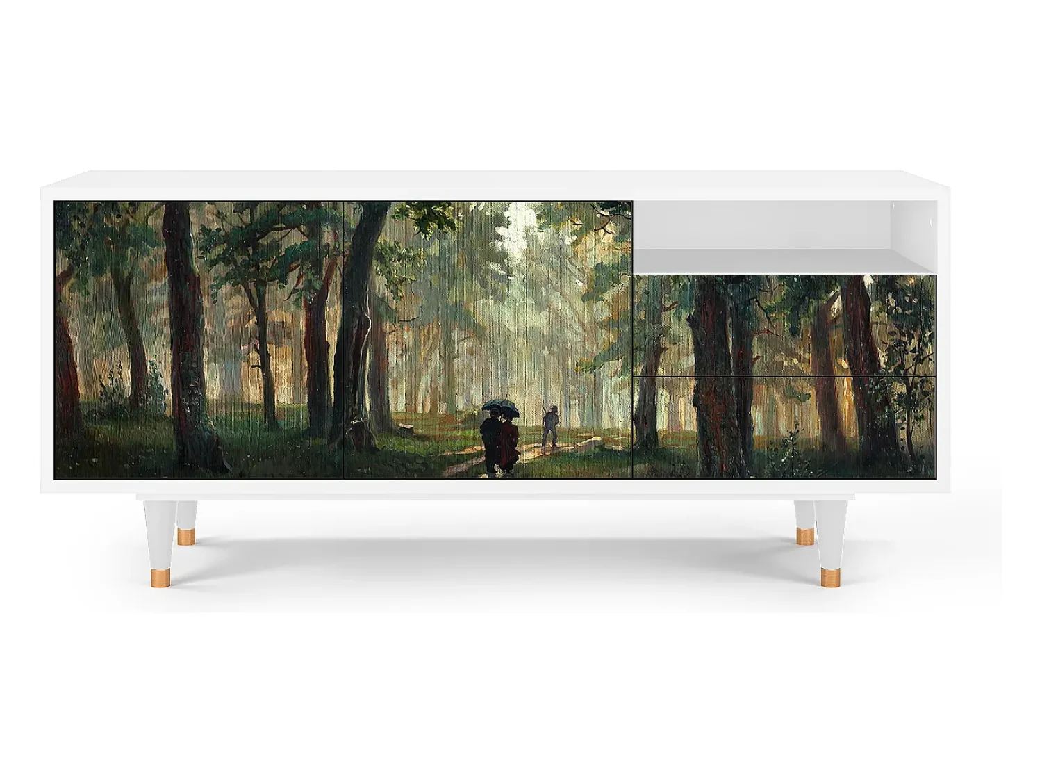 Clearance Mueble de TV - 125х56х41 cm - T7 - Rain in the Oak Forest, Branco Bege