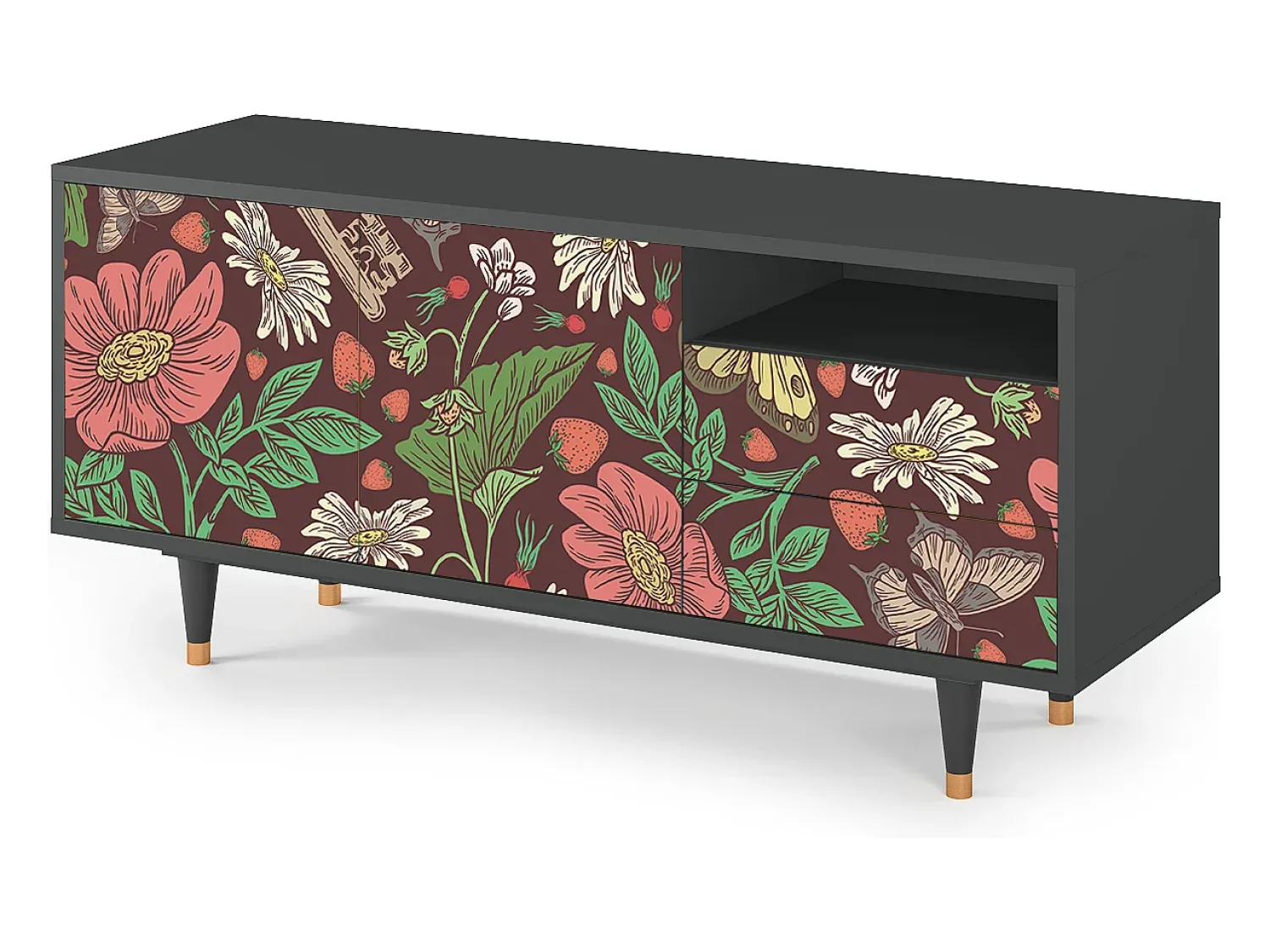 Clearance Mueble de TV - 125х56х41 cm - T7 - Alice in Wonderland, Antracite Cinza antracite