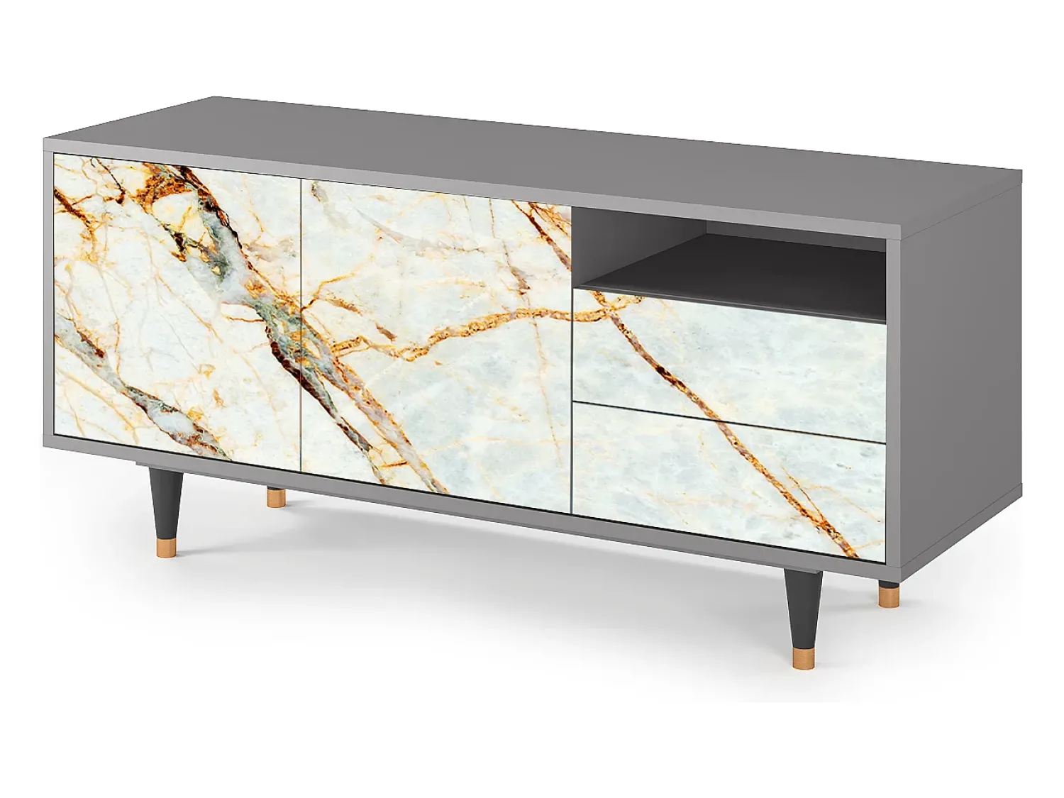 Móvel De Tv| Mueble de TV - 125х56х41 cm - T7 - Areiay Marble, Cinza Cinzento
