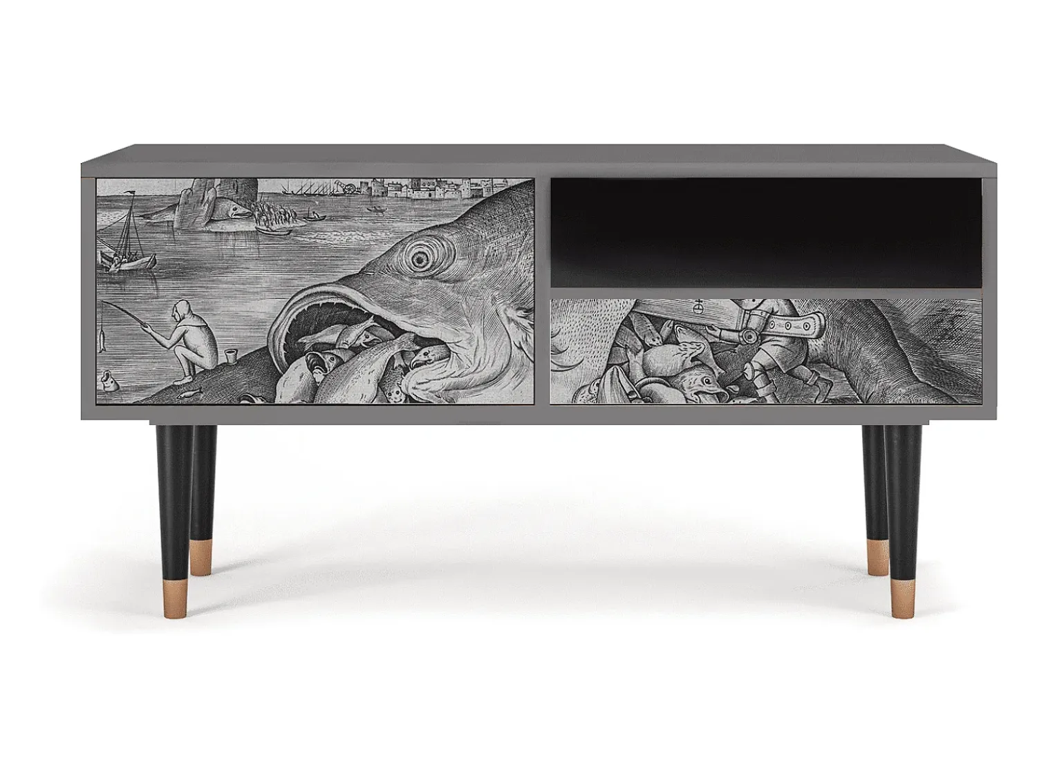 Móvel De Tv* Mueble de TV - 115х59х48 cm - T3 - Big Fish Eat Little, Cinza Cinzento