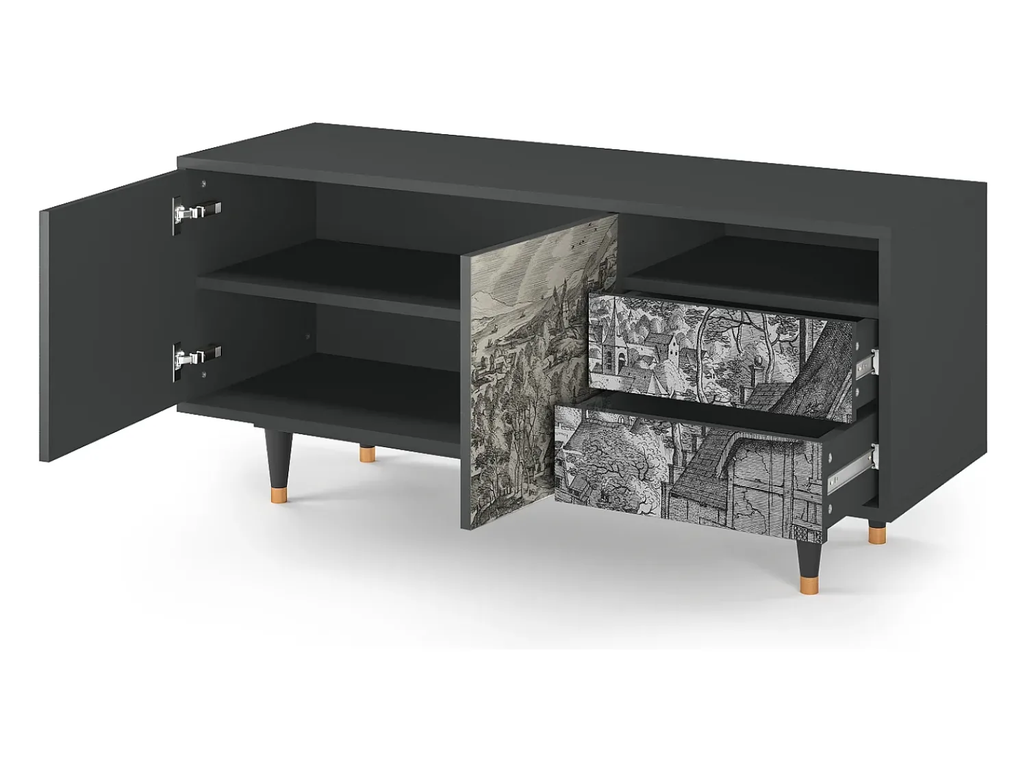 Sale Mueble de TV - 125х56х41 cm - T7 - Bird Dropping, Antracite Cinza antracite