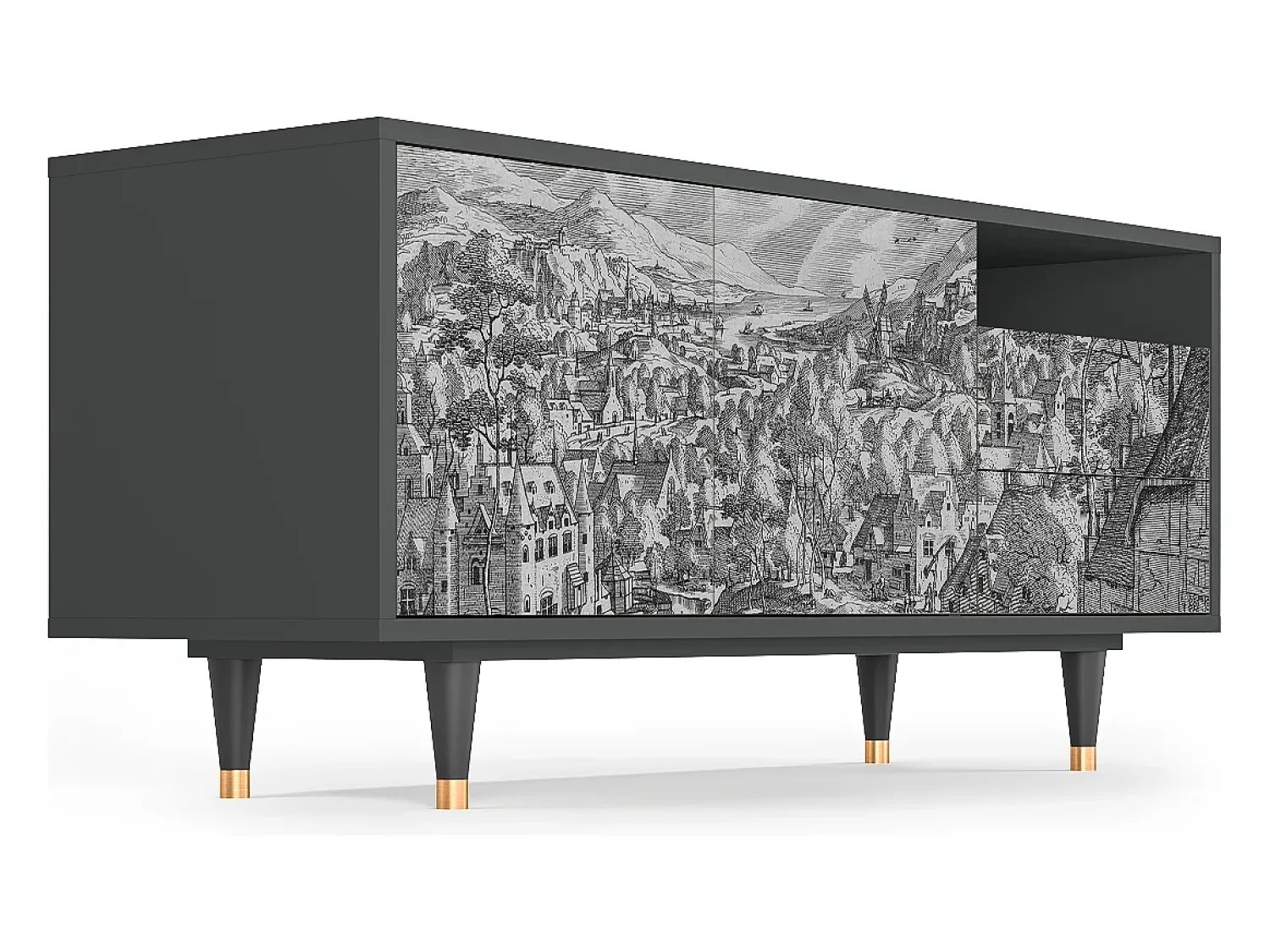 Sale Mueble de TV - 125х56х41 cm - T7 - Bird Dropping, Antracite Cinza antracite