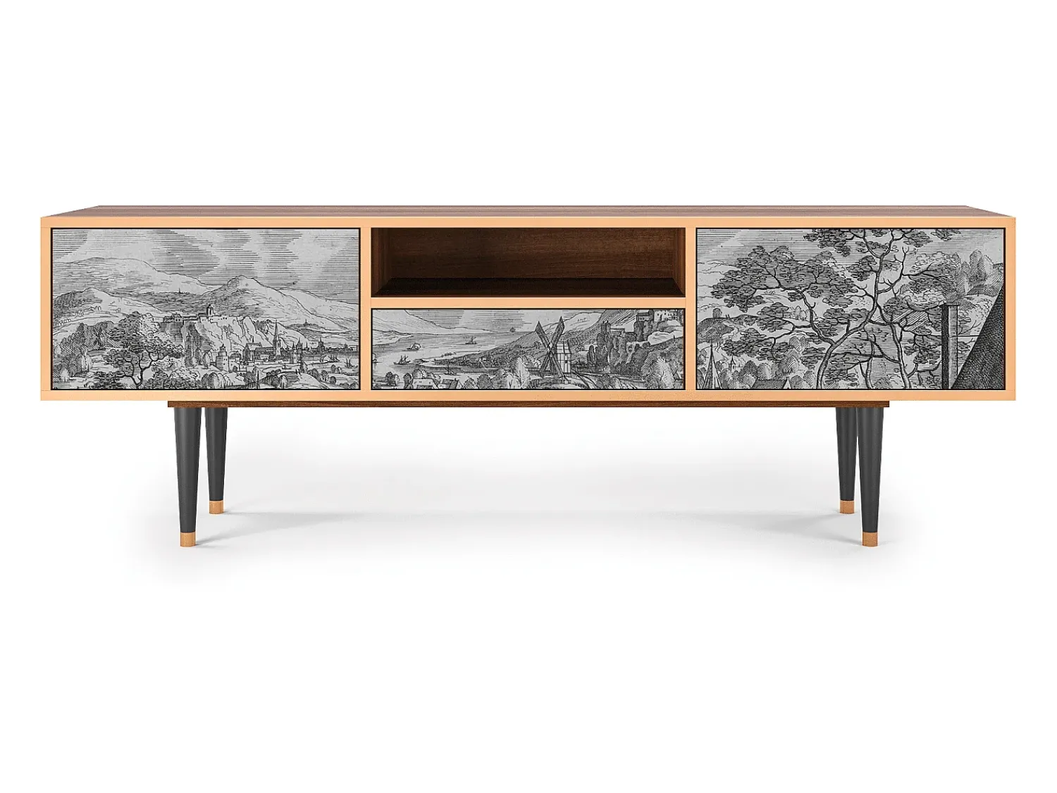 Móvel De Tv* Mueble de TV - 170х59х41 cm - T6 - Bird Dropping, Nogueira Castanho
