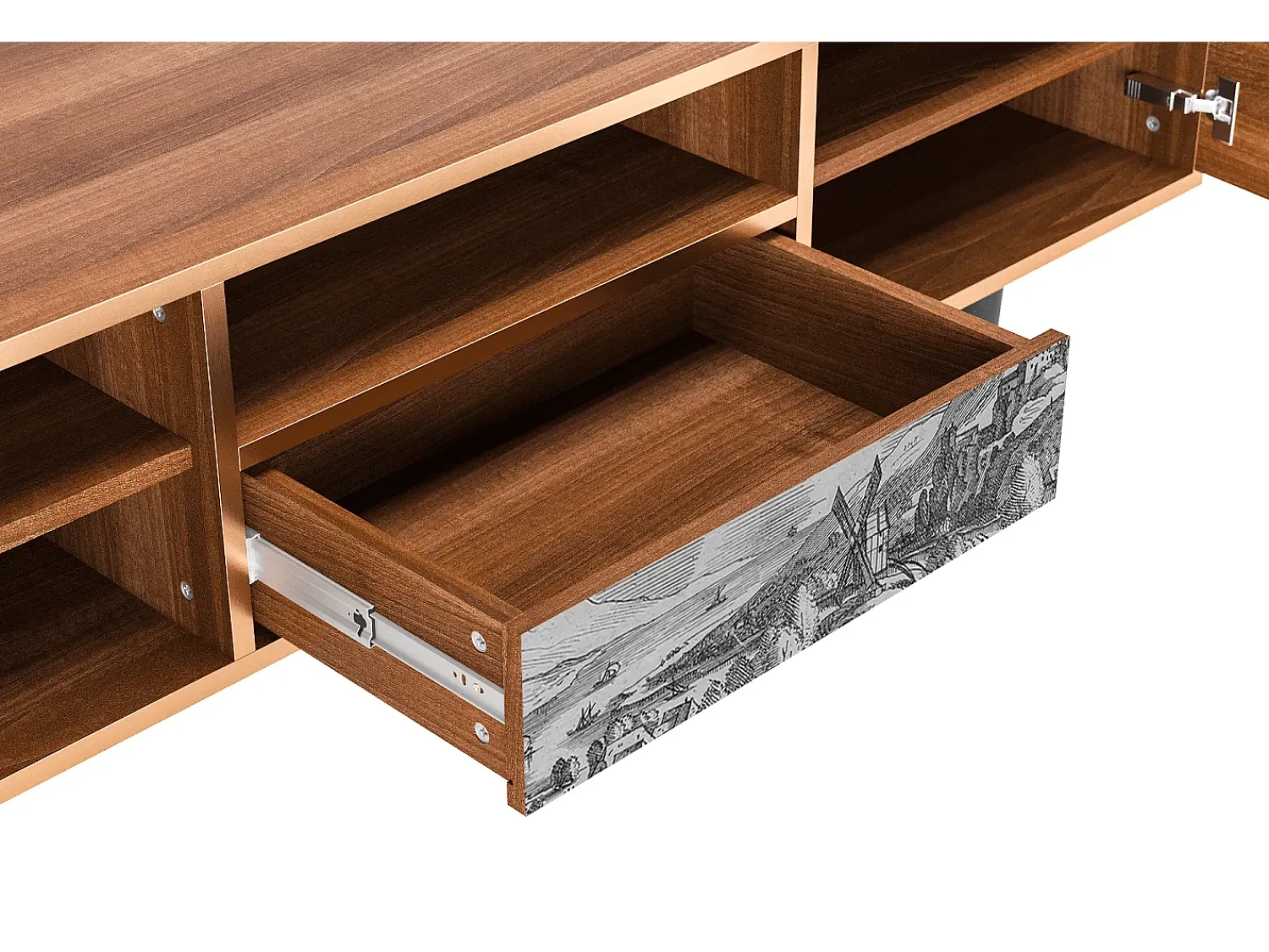 Móvel De Tv* Mueble de TV - 170х59х41 cm - T6 - Bird Dropping, Nogueira Castanho
