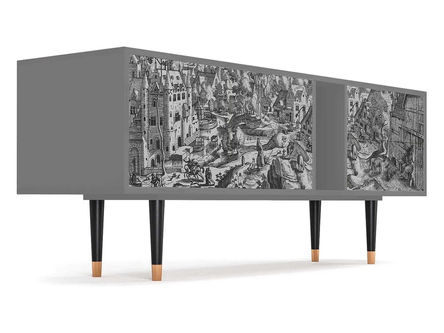 New Mueble de TV - 170х69х48 cm - T1 - Bird Dropping, Cinza Cinzento