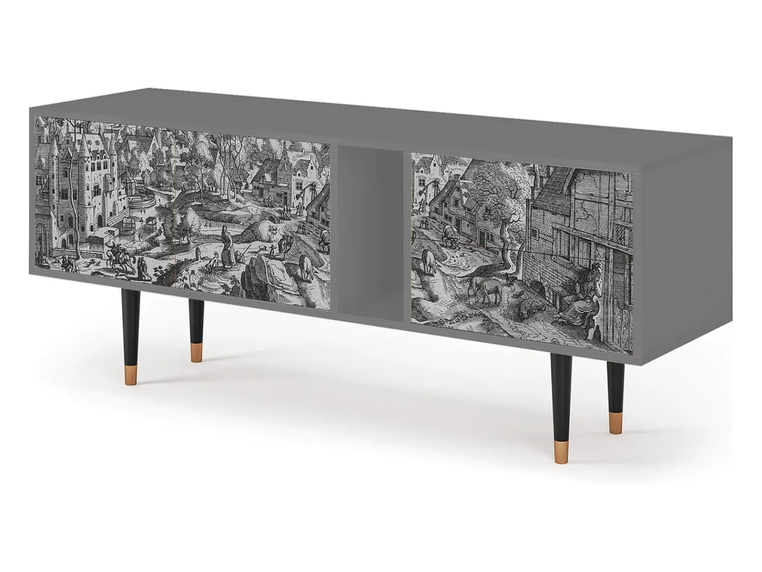 New Mueble de TV - 170х69х48 cm - T1 - Bird Dropping, Cinza Cinzento