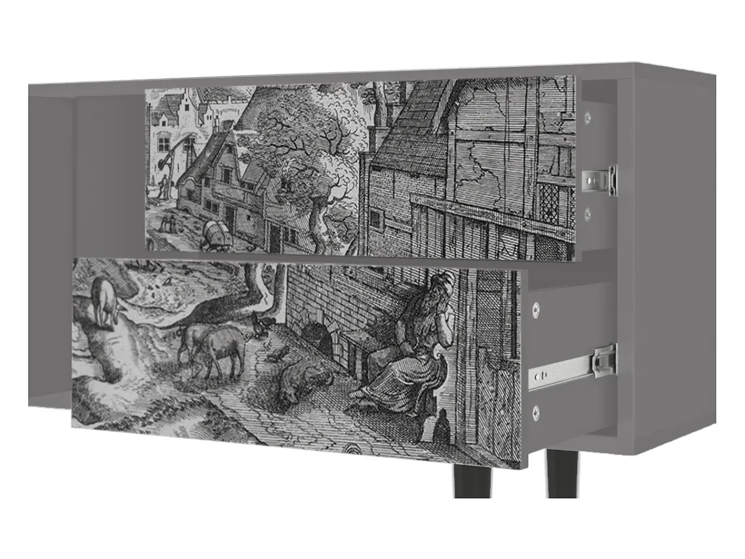 New Mueble de TV - 170х69х48 cm - T1 - Bird Dropping, Cinza Cinzento