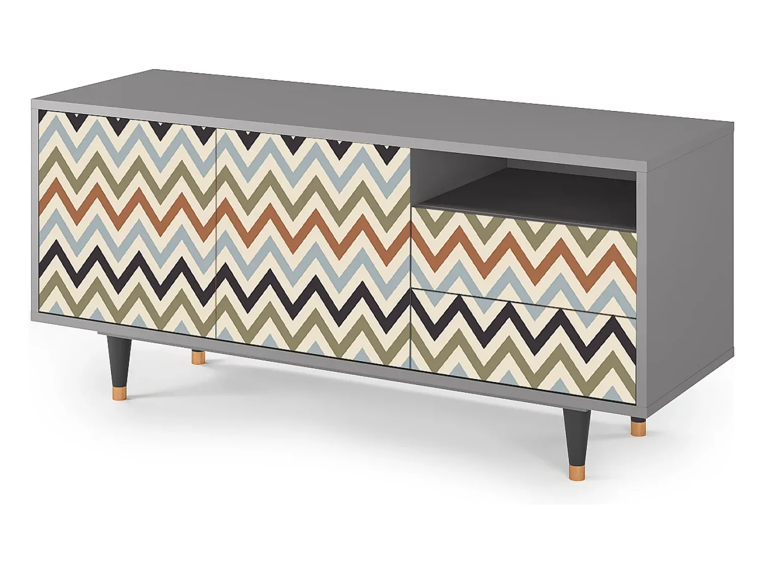 Móvel De Tv| Mueble de TV - 125х56х41 cm - T7 - Bright Ripple, Cinza Cinzento