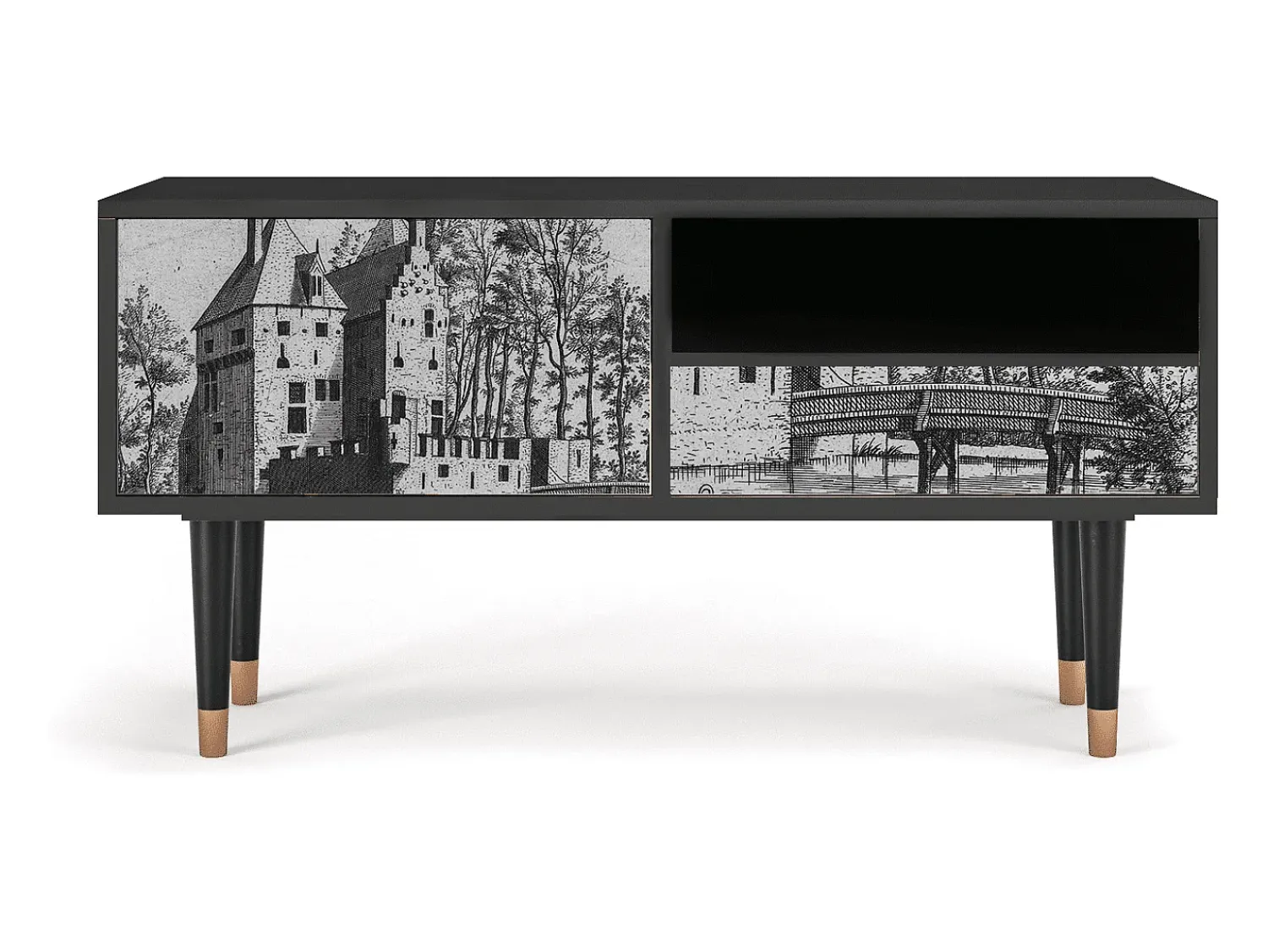 Móvel De Tv* Mueble de TV - 115х59х48 cm - T3 - Castle with Bridge, Antracite Cinza antracite
