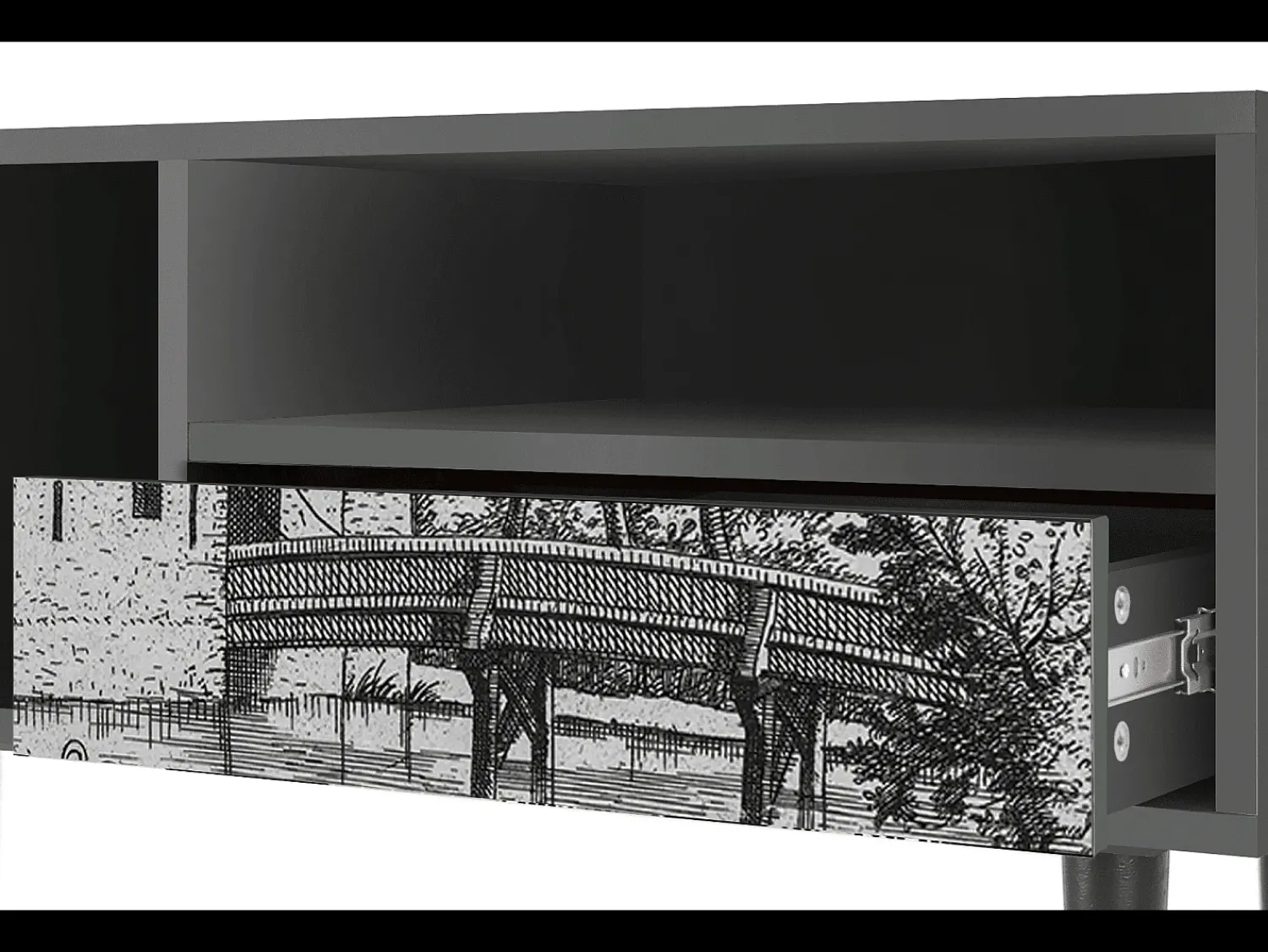 Móvel De Tv* Mueble de TV - 115х59х48 cm - T3 - Castle with Bridge, Antracite Cinza antracite