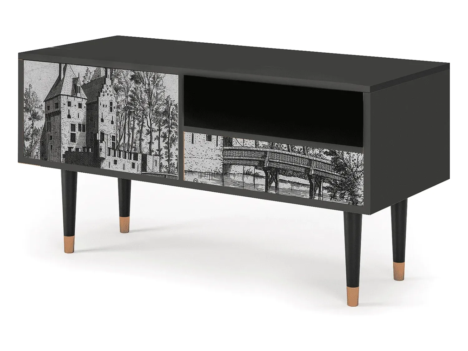 Móvel De Tv* Mueble de TV - 115х59х48 cm - T3 - Castle with Bridge, Antracite Cinza antracite