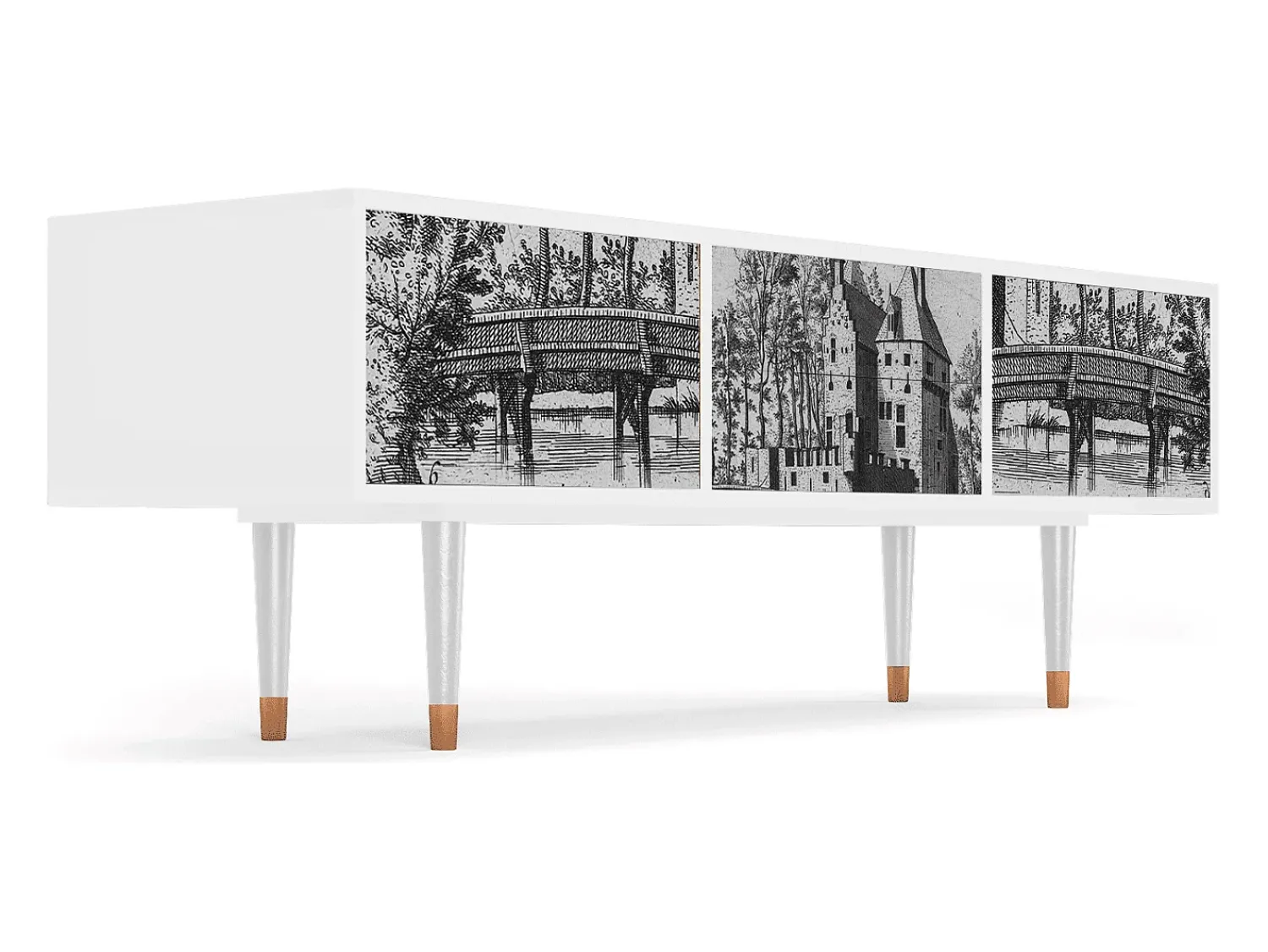 Online Mueble de TV - 170х59х48 cm - T4 - Castle with Bridge, Branco Bege