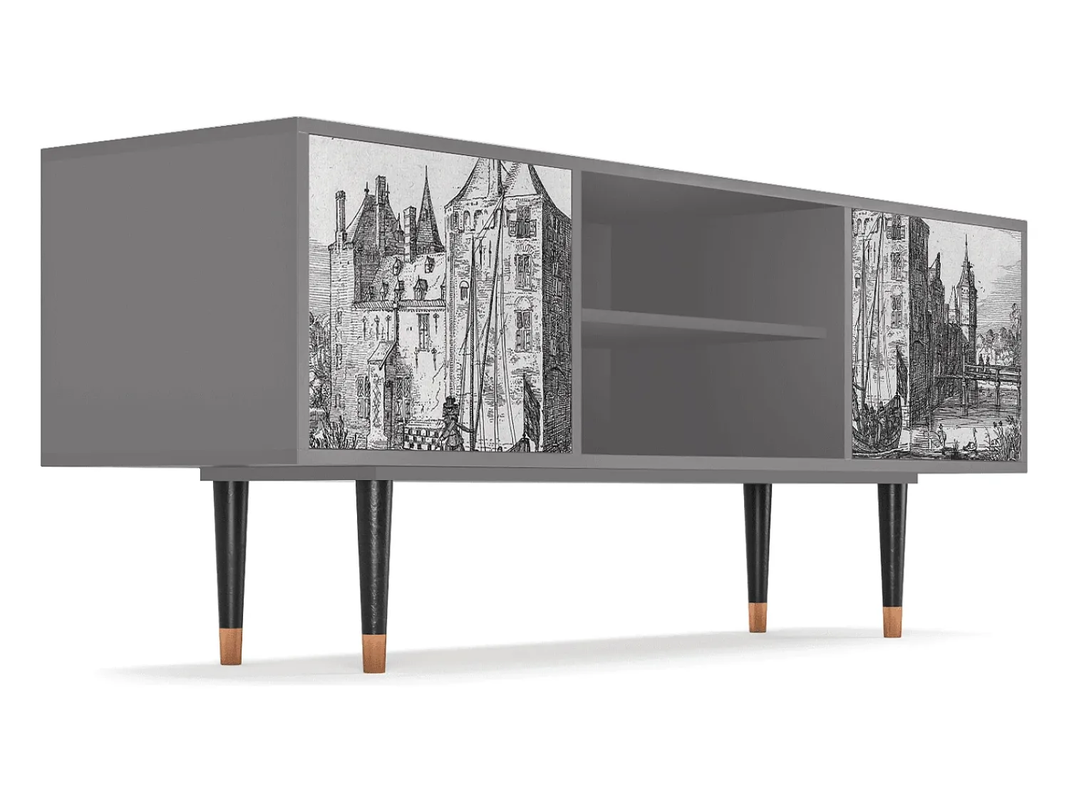New Mueble de TV - 170х69х48 cm - T2 - Castle by Breugel, Cinza Cinzento