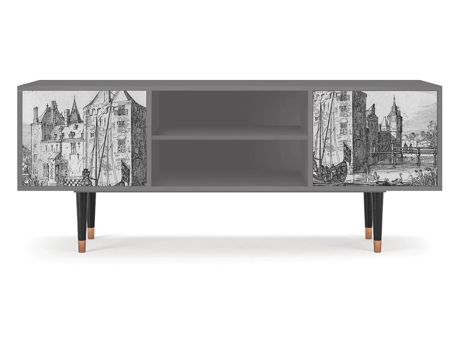 New Mueble de TV - 170х69х48 cm - T2 - Castle by Breugel, Cinza Cinzento