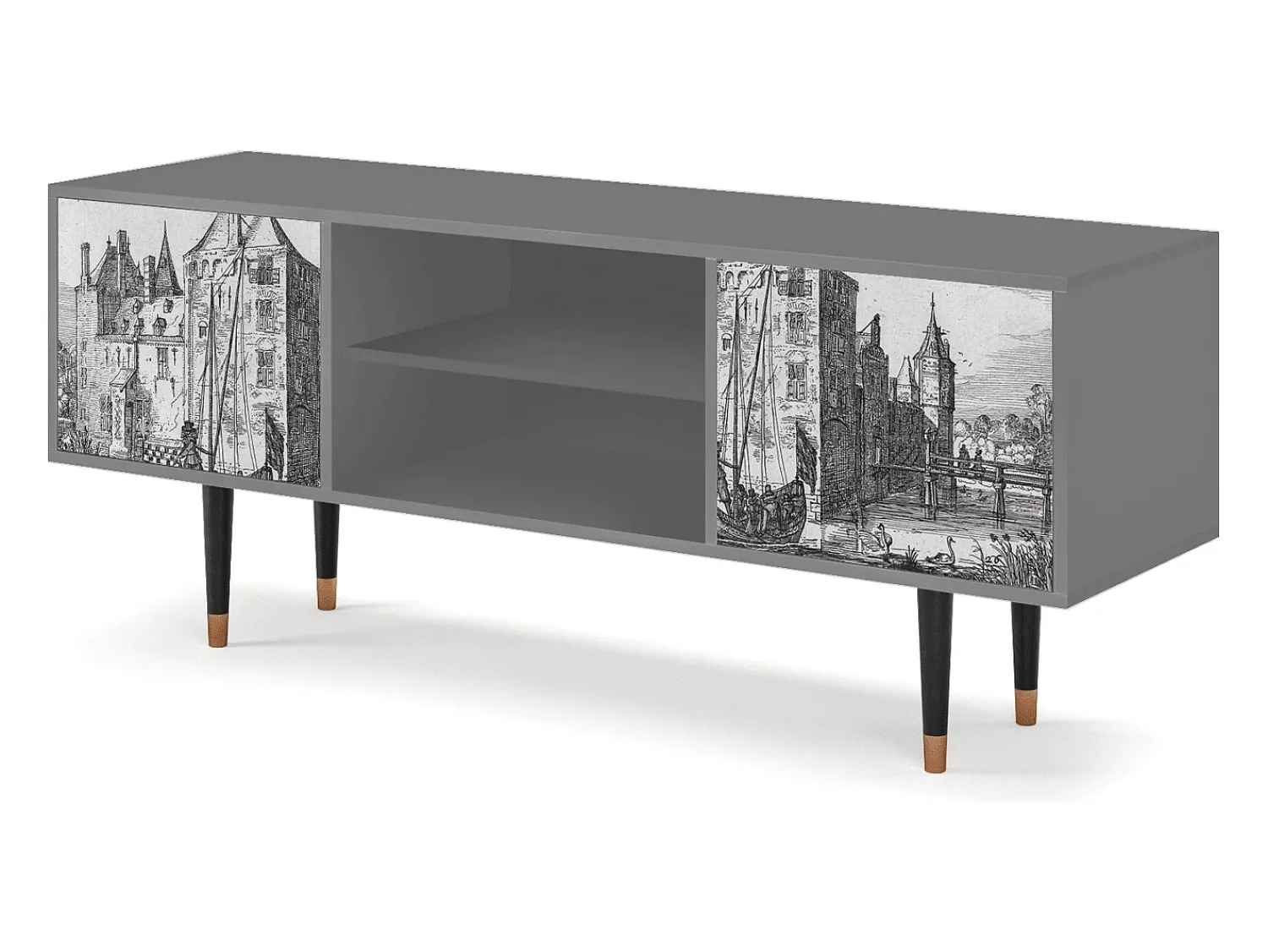 New Mueble de TV - 170х69х48 cm - T2 - Castle by Breugel, Cinza Cinzento