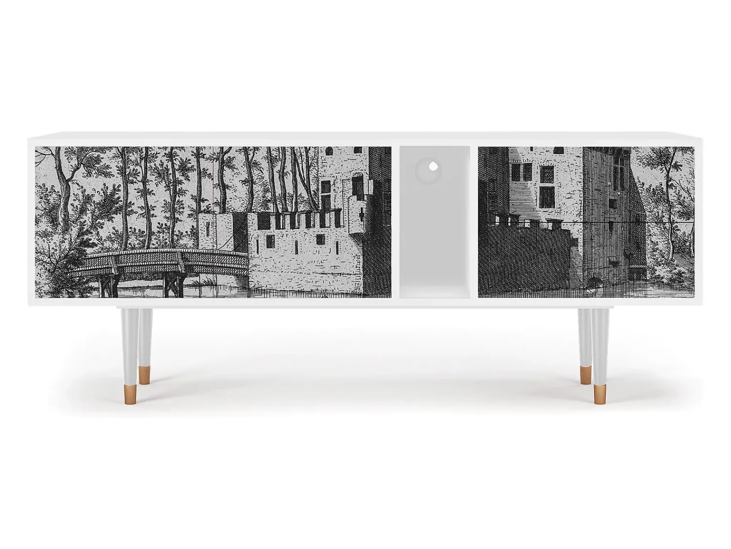 Móvel De Tv| Mueble de TV - 170х69х48 cm - T1 - Castle with Bridge, Branco Bege