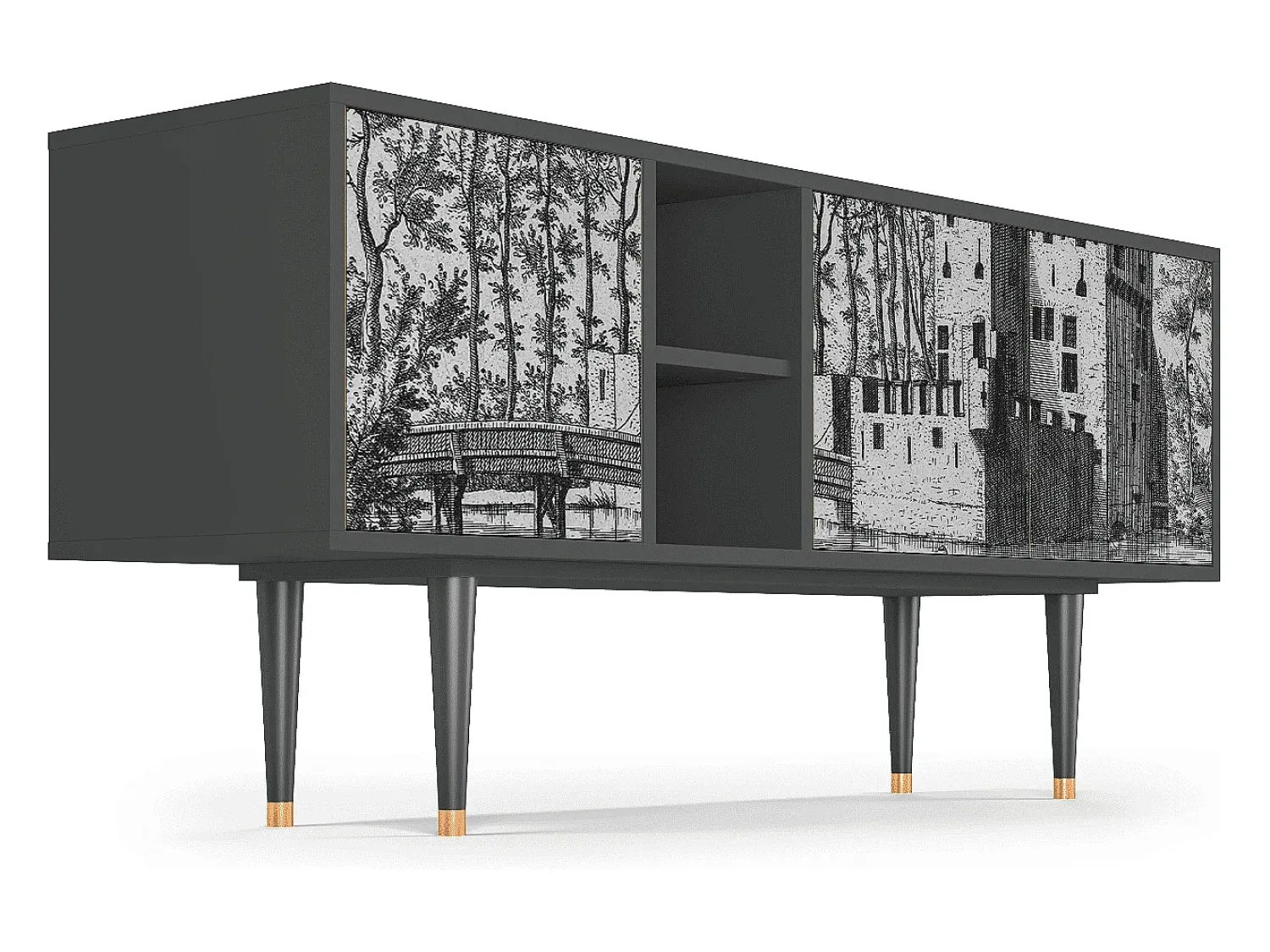 Móvel De Tv* Mueble de TV - 150х69х41 cm - T5 - Castle by Breugel, Antracite Cinza antracite