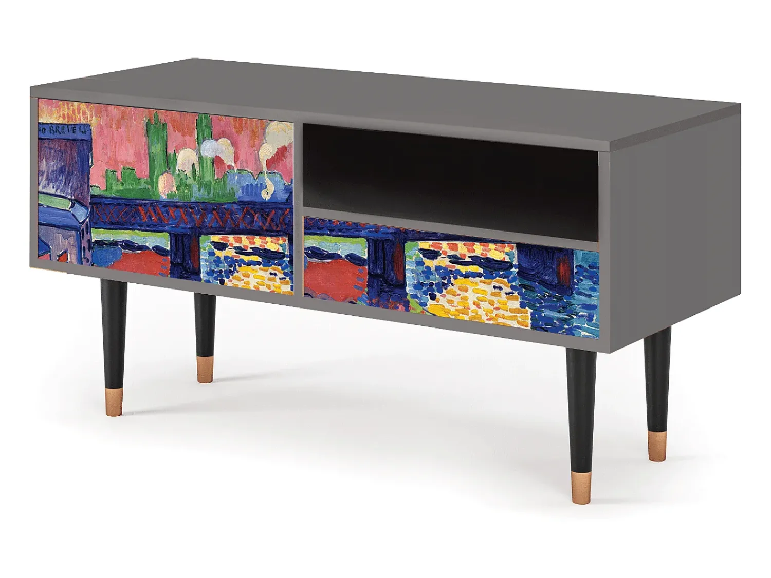 Clearance Mueble de TV - 115х59х48 cm - T3 - Charing Cross Bridge, Cinza Cinzento