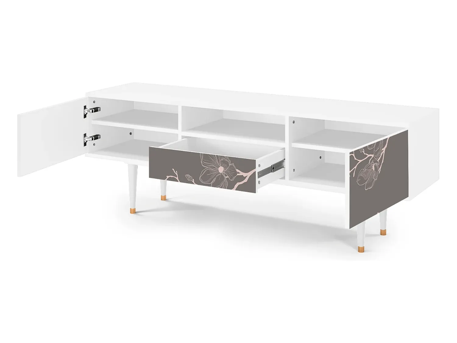 Móvel De Tv* Mueble de TV - 170х59х41 cm - T6 - Cherry Blossom, Branco Bege