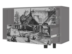 Móvel De Tv* Mueble de TV - 170х69х48 cm - T1 - Country Village, Cinza Cinzento