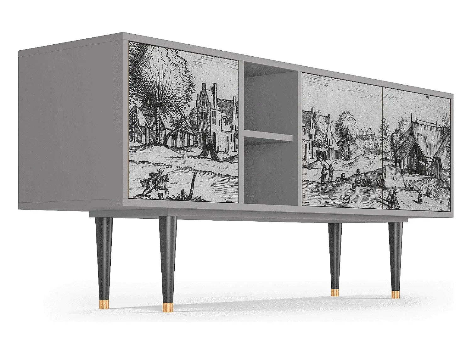 Móvel De Tv| Mueble de TV - 150х69х41 cm - T5 - Country Village, Cinza Cinzento