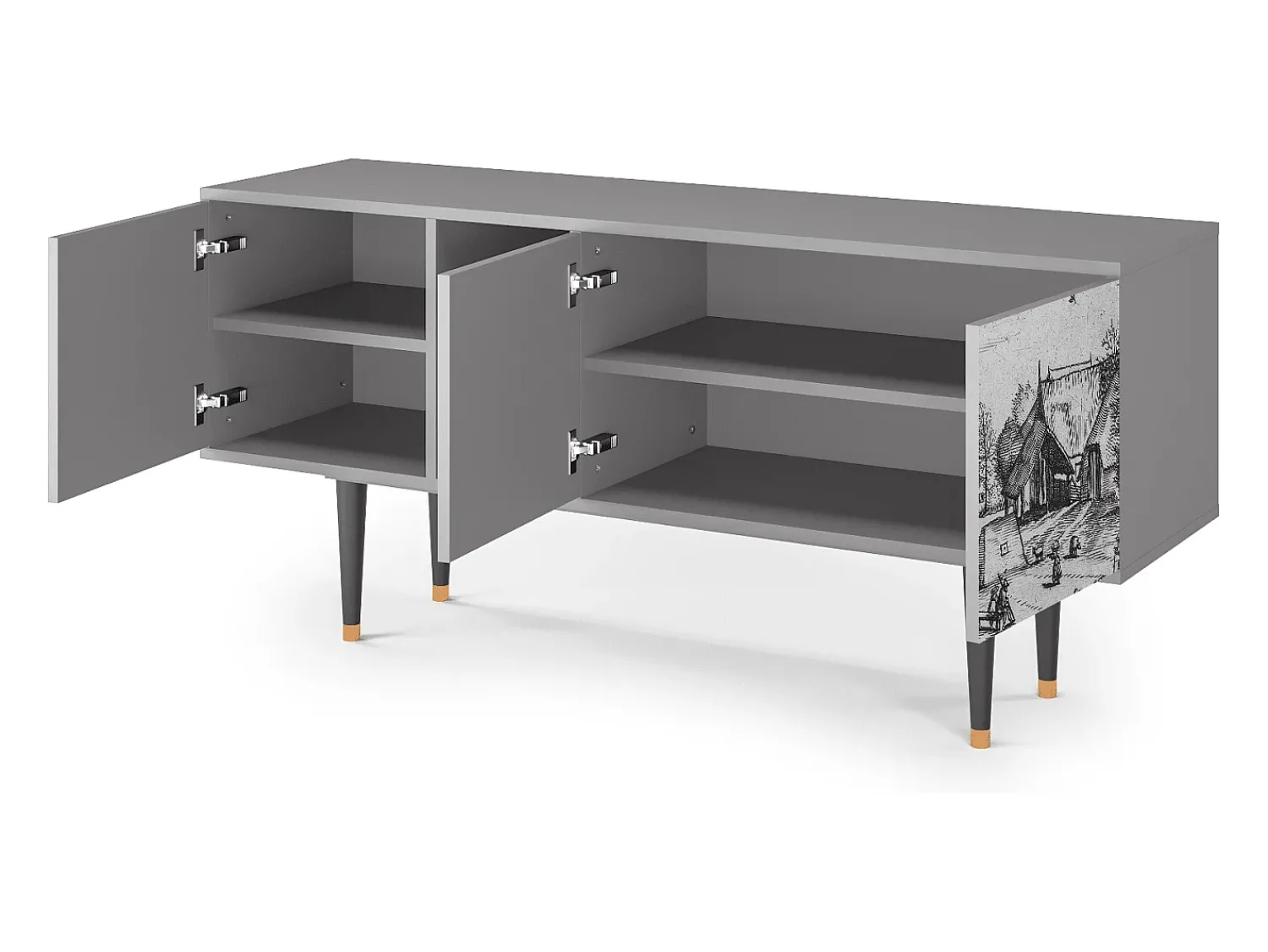Móvel De Tv| Mueble de TV - 150х69х41 cm - T5 - Country Village, Cinza Cinzento