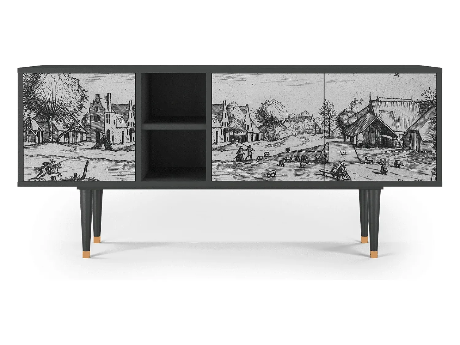 Móvel De Tv* Mueble de TV - 150х69х41 cm - T5 - Country Village, Antracite Cinza antracite