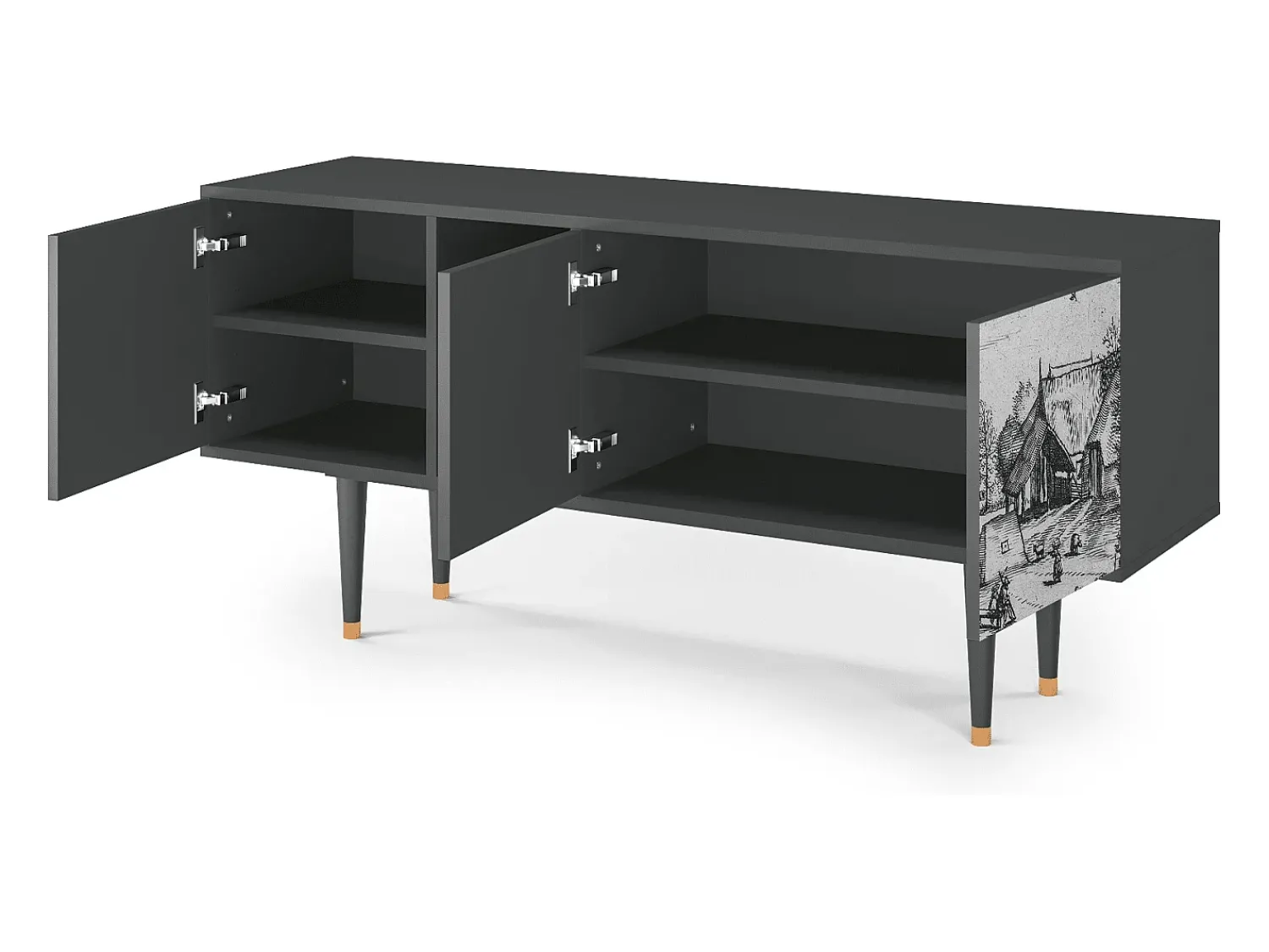 Móvel De Tv* Mueble de TV - 150х69х41 cm - T5 - Country Village, Antracite Cinza antracite