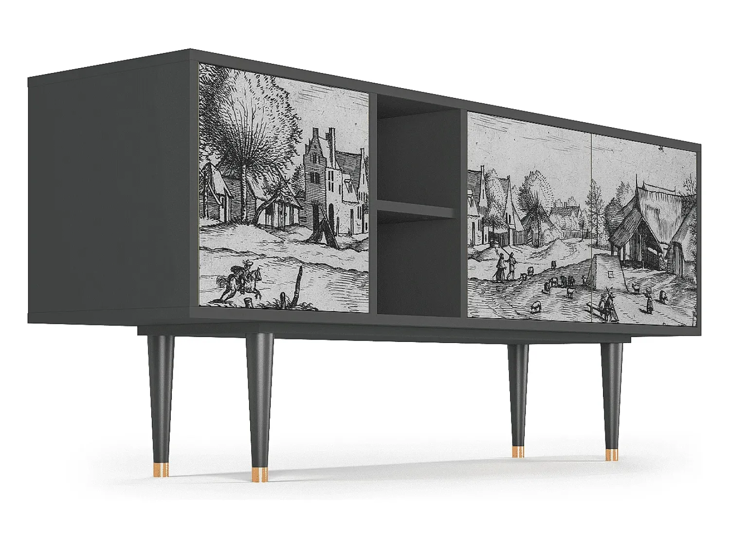 Móvel De Tv* Mueble de TV - 150х69х41 cm - T5 - Country Village, Antracite Cinza antracite