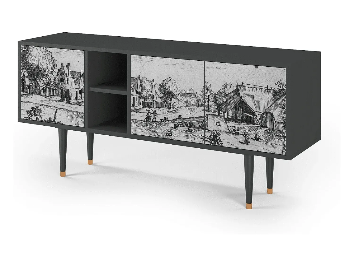Móvel De Tv* Mueble de TV - 150х69х41 cm - T5 - Country Village, Antracite Cinza antracite