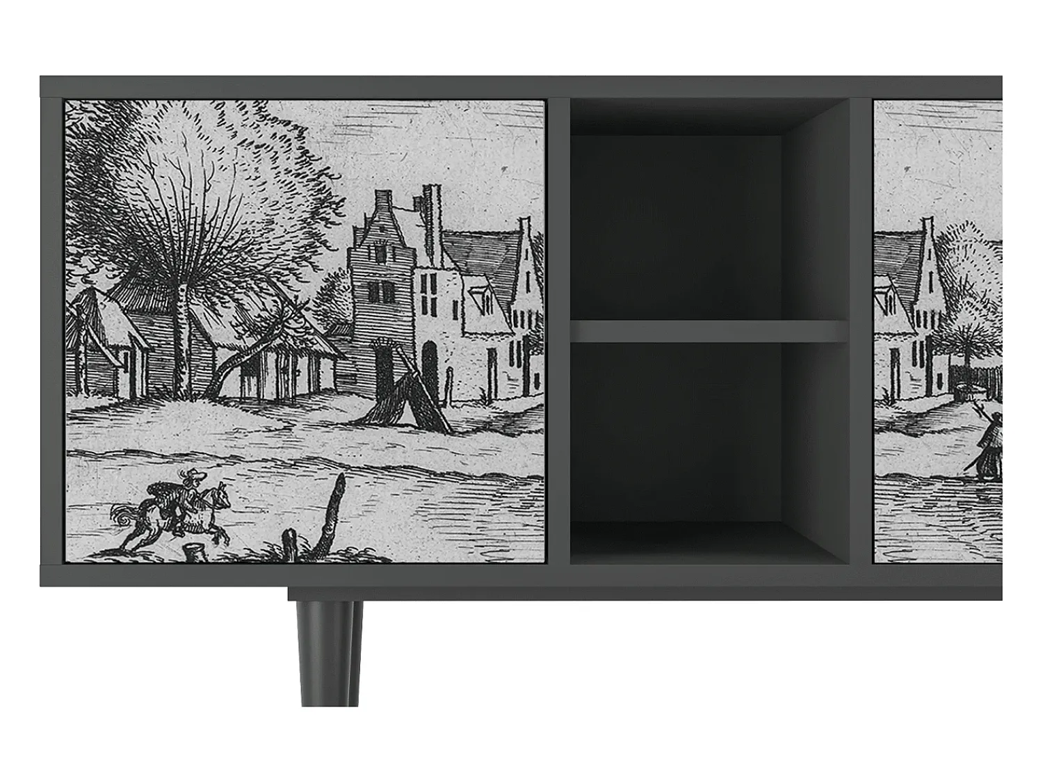 Móvel De Tv* Mueble de TV - 150х69х41 cm - T5 - Country Village, Antracite Cinza antracite