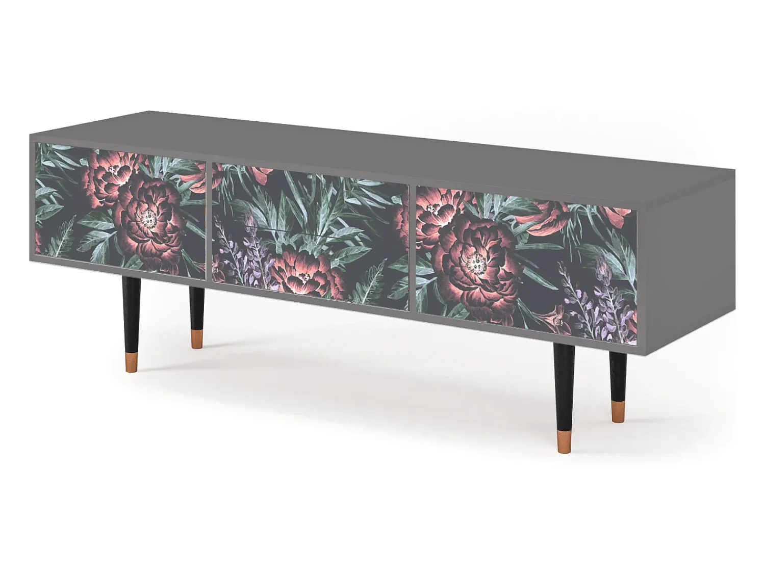 Mueble de TV - 170х59х48 cm - T4 - Dark Peonies, Cinza Cinzento
