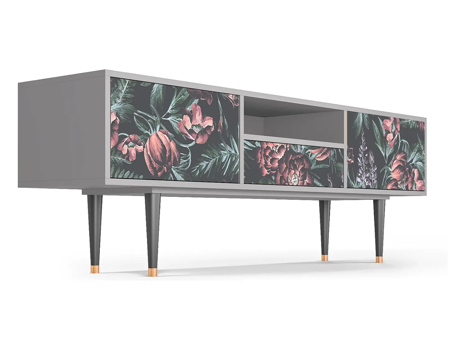 Móvel De Tv| Mueble de TV - 170х59х41 cm - T6 - Dark Peonies, Cinza Cinzento