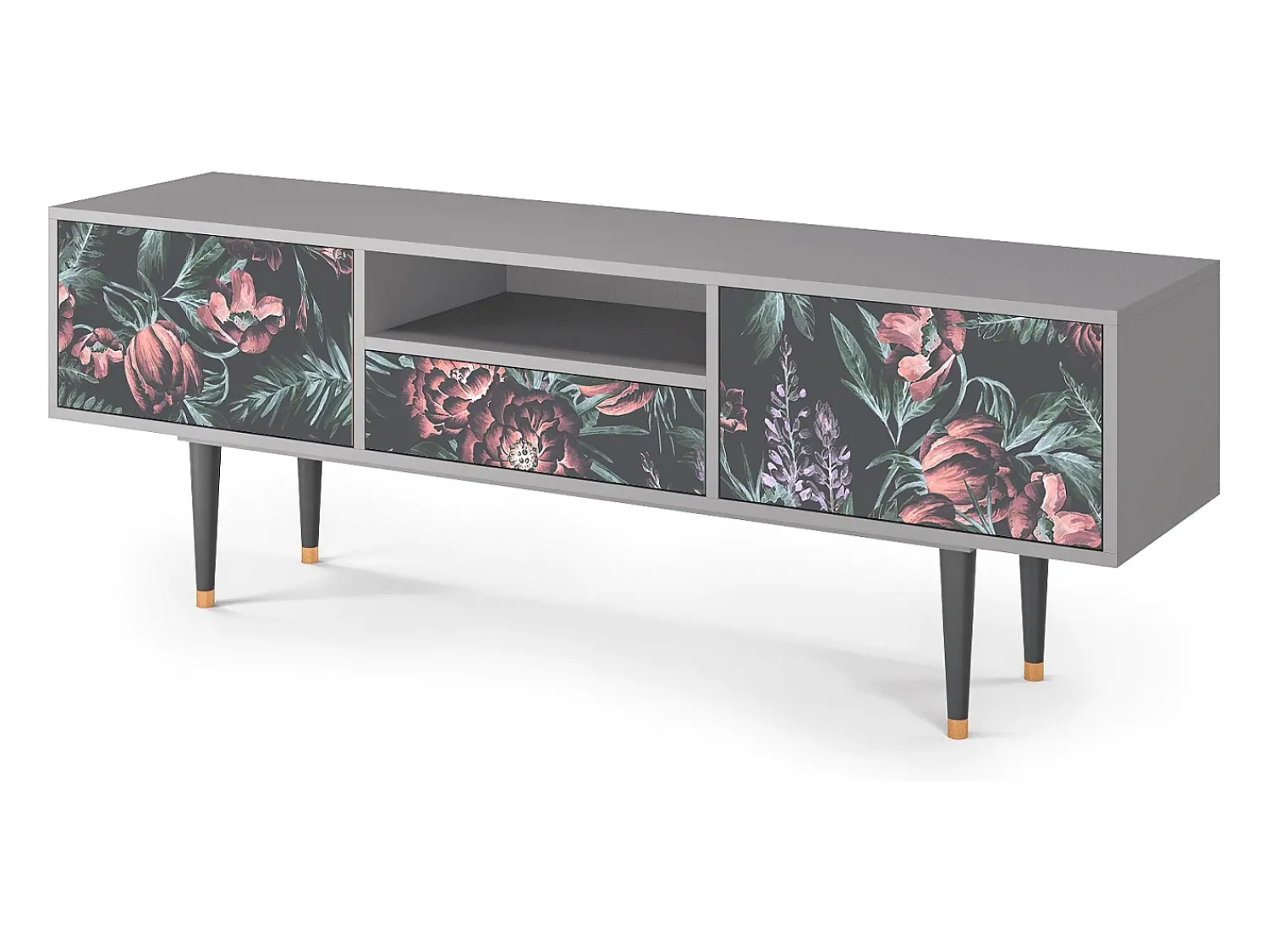 Móvel De Tv| Mueble de TV - 170х59х41 cm - T6 - Dark Peonies, Cinza Cinzento