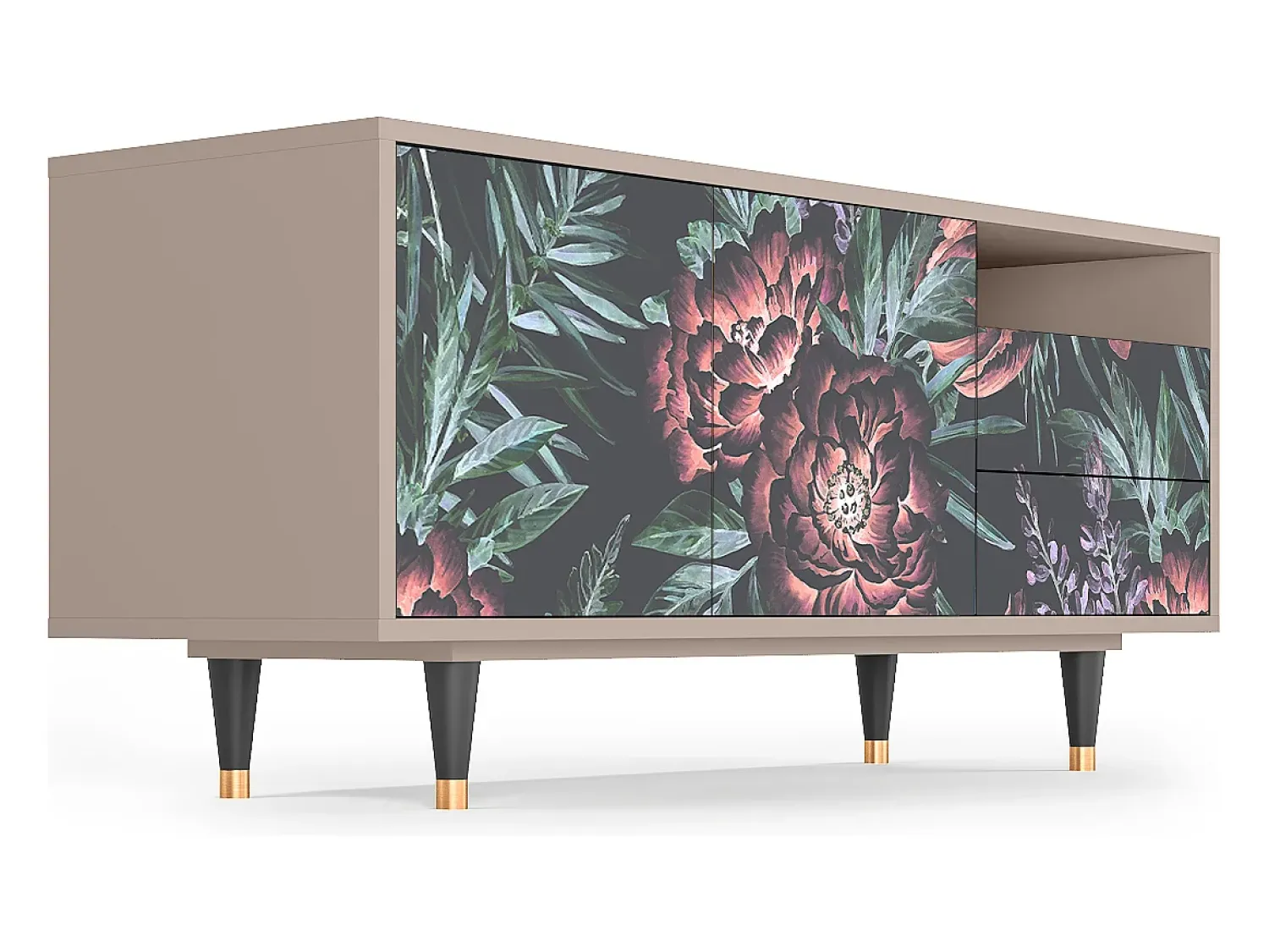 Móvel De Tv* Mueble de TV - 125х56х41 cm - T7 - Dark Peonies, Latte Bege