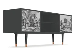 Móvel De Tv| Mueble de TV - 170х69х48 cm - T2 - Farms in a Village, Antracite Cinza antracite