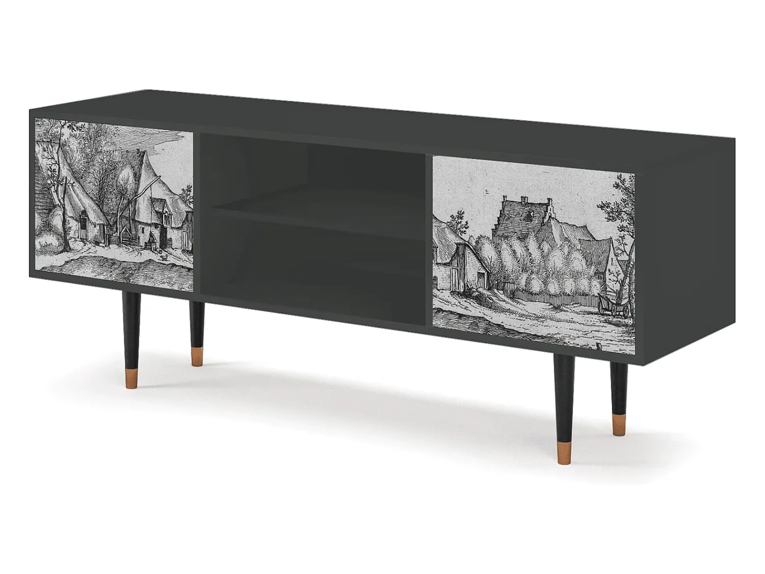Móvel De Tv| Mueble de TV - 170х69х48 cm - T2 - Farms in a Village, Antracite Cinza antracite