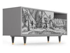Móvel De Tv| Mueble de TV - 125х56х41 cm - T7 - Farms in a Village, Cinza Cinzento