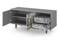 Móvel De Tv| Mueble de TV - 125х56х41 cm - T7 - Farms in a Village, Cinza Cinzento