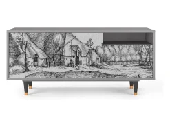 Móvel De Tv| Mueble de TV - 125х56х41 cm - T7 - Farms in a Village, Cinza Cinzento