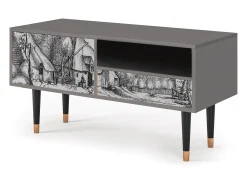 Móvel De Tv| Mueble de TV - 115х59х48 cm - T3 - Farms in a Village, Cinza Cinzento