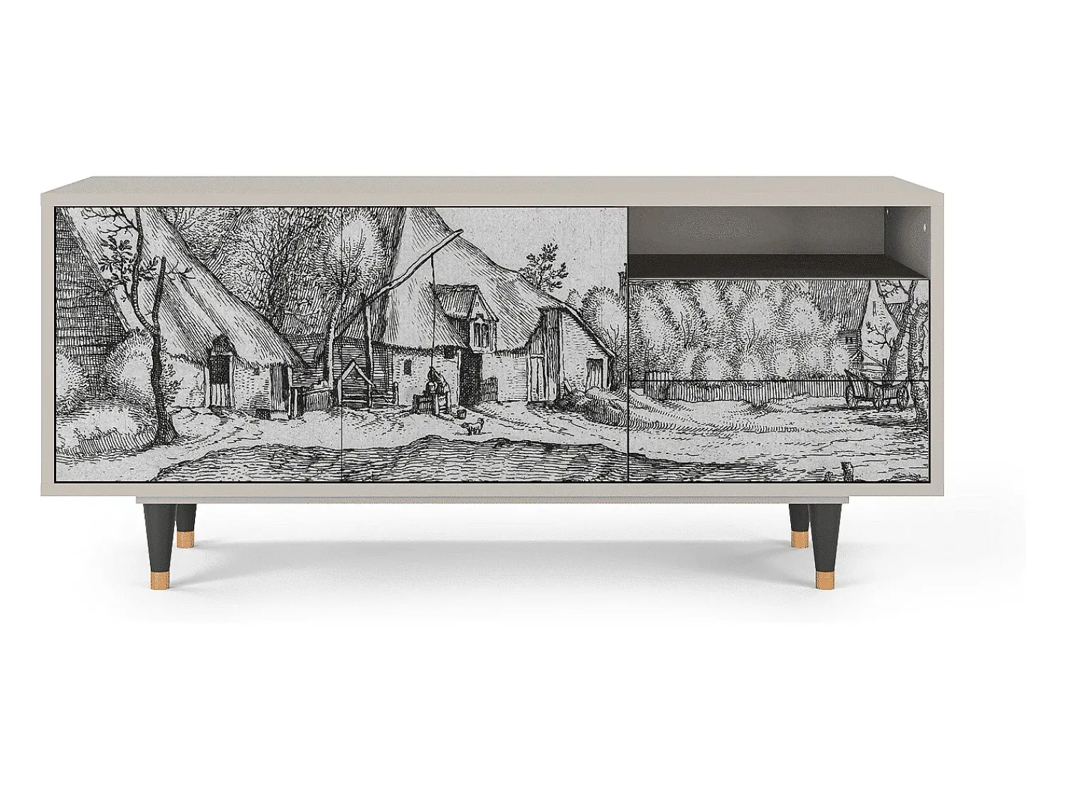 Móvel De Tv| Mueble de TV - 125х56х41 cm - T7 - Farms in a Village, Areia Bege