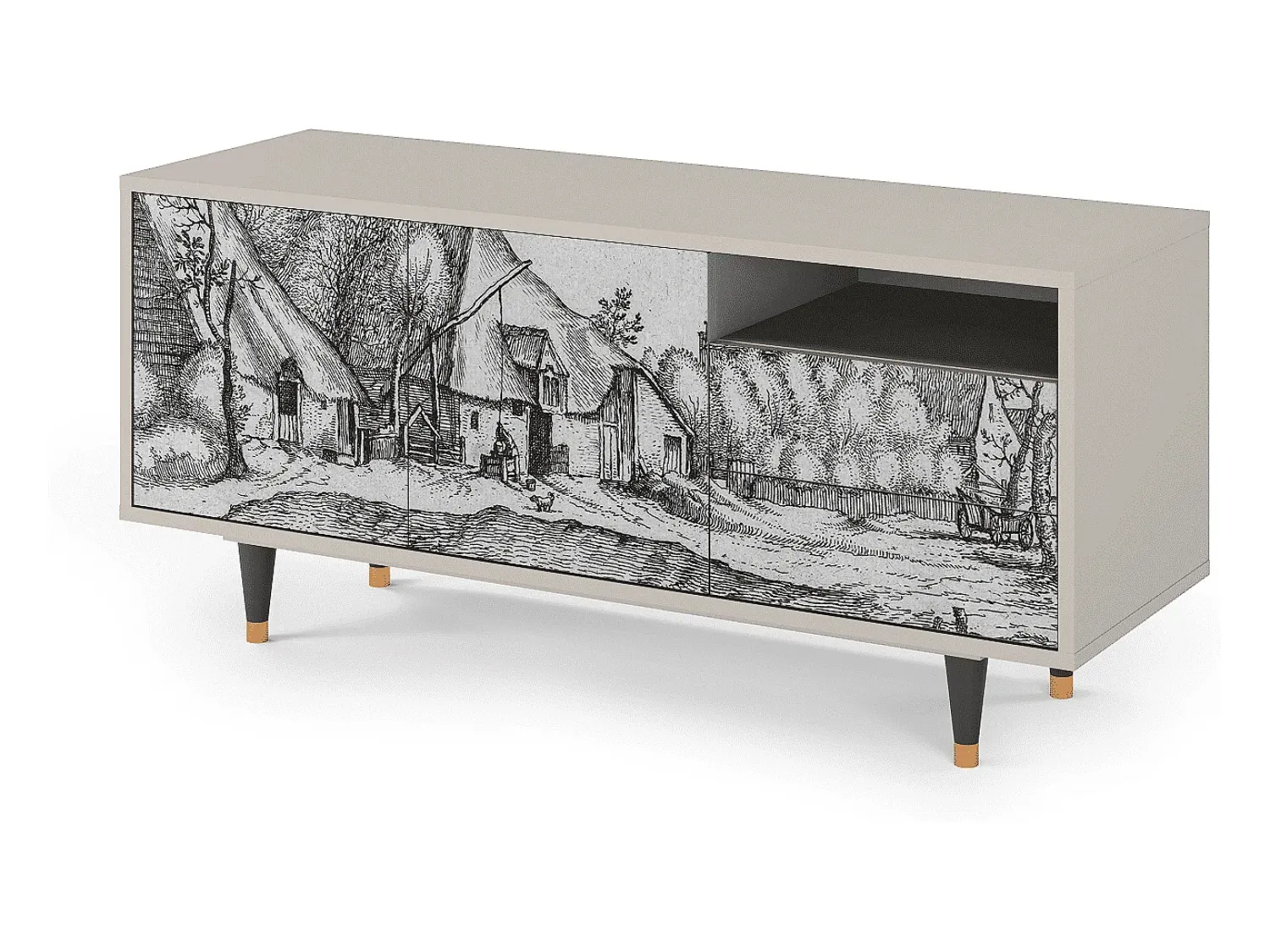 Móvel De Tv| Mueble de TV - 125х56х41 cm - T7 - Farms in a Village, Areia Bege