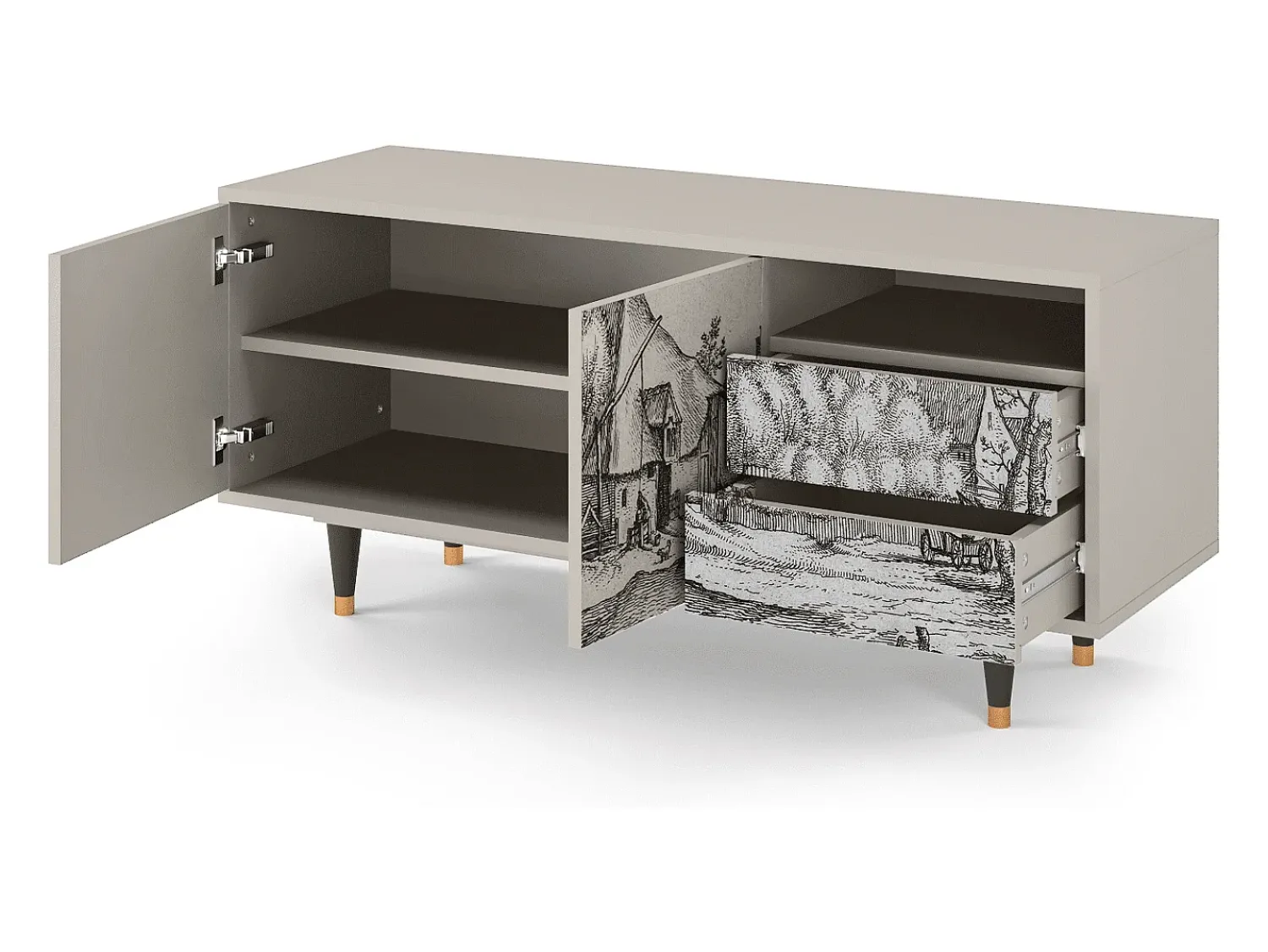 Móvel De Tv| Mueble de TV - 125х56х41 cm - T7 - Farms in a Village, Areia Bege