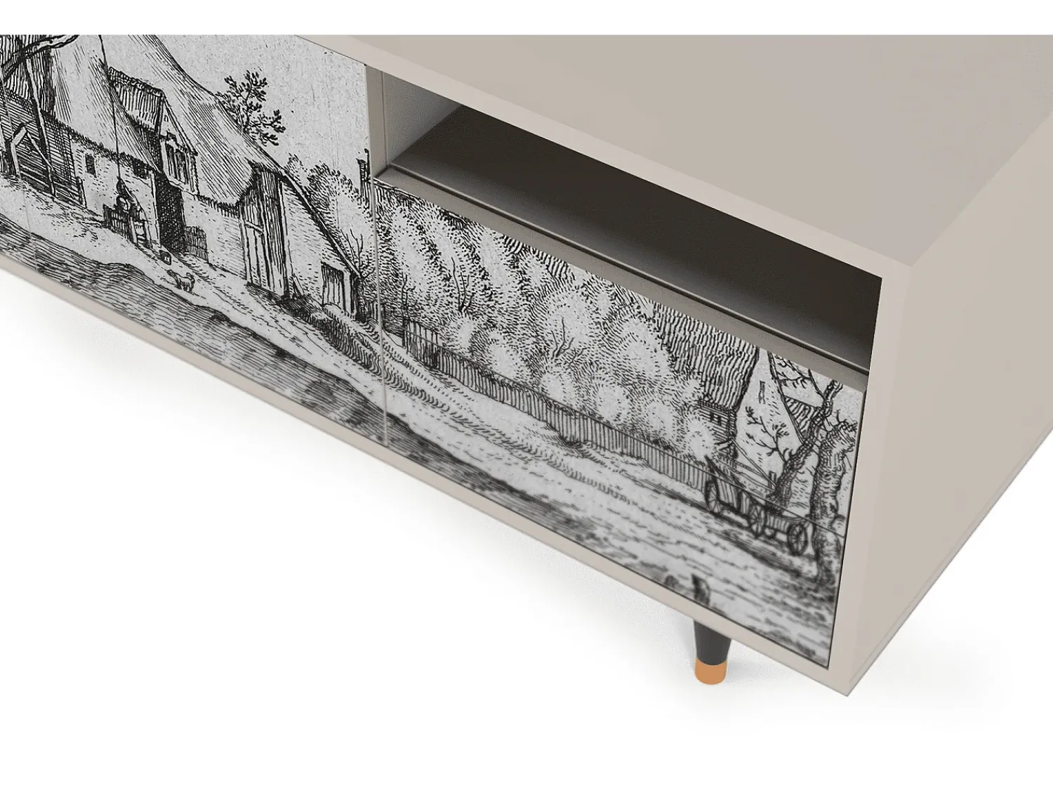 Móvel De Tv| Mueble de TV - 125х56х41 cm - T7 - Farms in a Village, Areia Bege