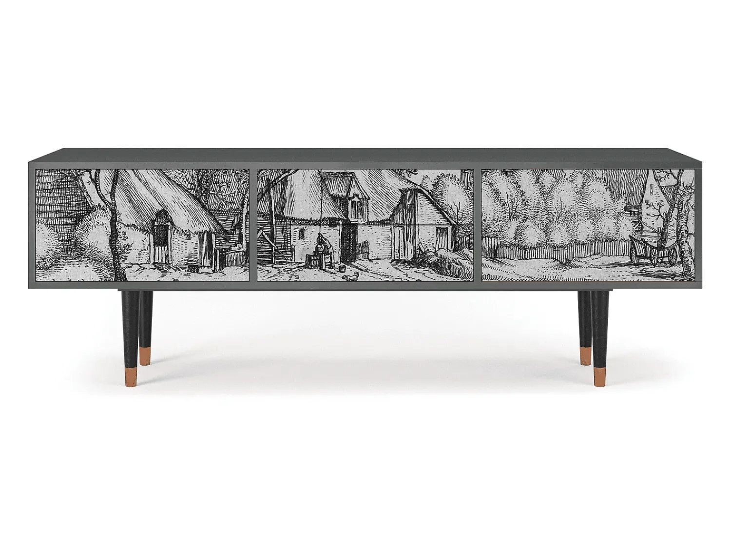 Móvel De Tv| Mueble de TV - 170х59х48 cm - T4 - Farms in a Village, Antracite Cinza antracite